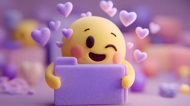 Fröhliches gelbes Emoji mit Herzen