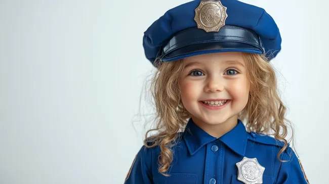 Fröhliches Mädchen im Polizei-Kostüm lächelt