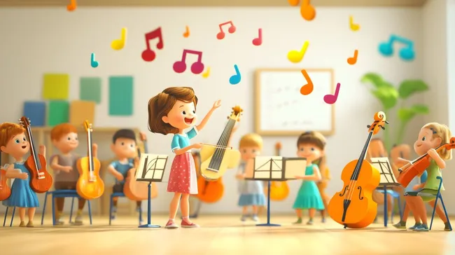 Fröhliches Musikensemble von Kindern mit Instrumenten