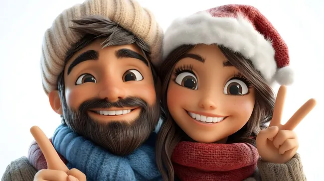 Fröhliches Paar in festlicher Winterkleidung