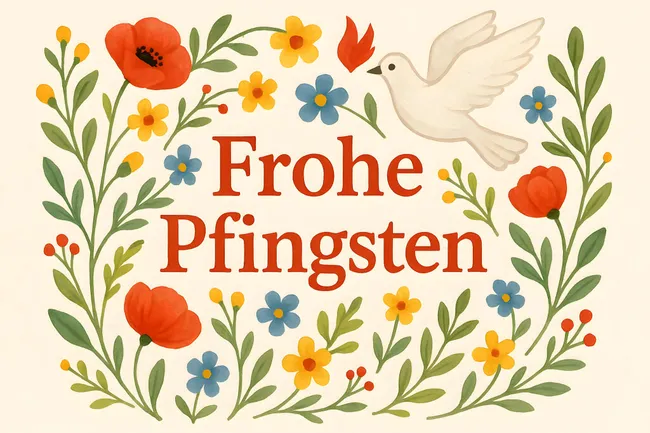 Fröhliches Pfingstfest mit Taube und bunten Blumen