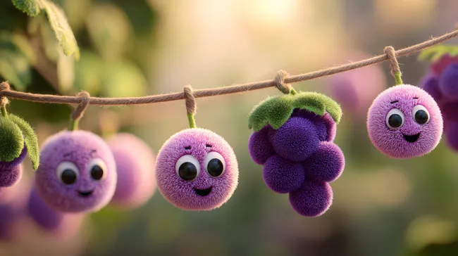 Fröhliches Traubenmuster mit niedlichen Gesichtern