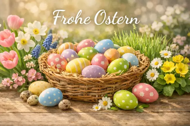 Frohe-Ostern-Dekoration im Freien