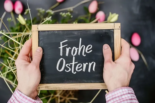 Frohe Ostern - Grüße auf Tafel