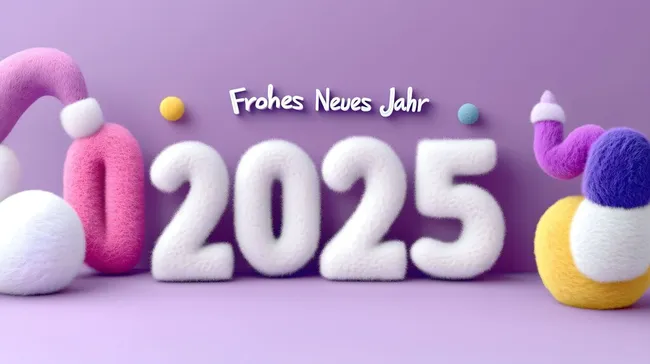 Frohes Neues Jahr 2025 - Bunte Zahlen und Formen