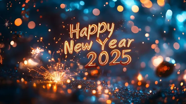 Frohes Neues Jahr 2025 - Feuerwerk und Bokeh-Hintergrund