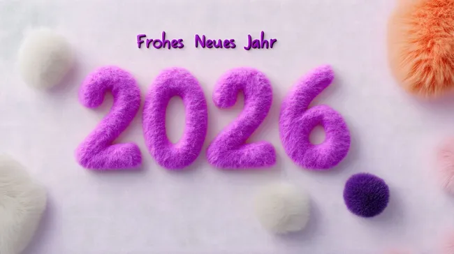 Frohes Neues Jahr 2026 mit lila Felloptik