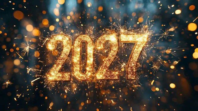 Frohes neues Jahr 2027 mit Funkenregen