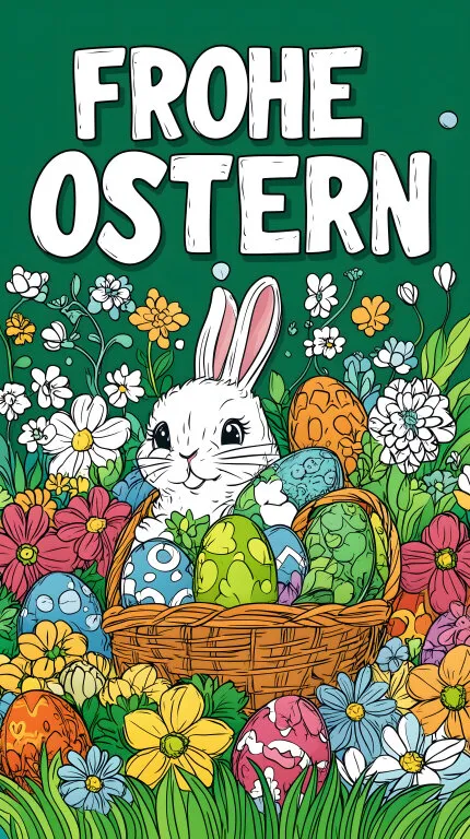 Frohes Osterfest mit Osterhase und bunten Eiern