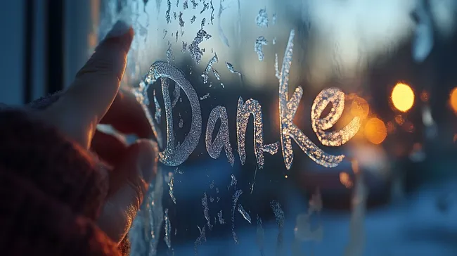 Frostiger Winterscheibengruß im Abendlicht