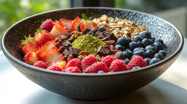 Fruchtige Energie-Schale mit Beeren, Nüssen und Superfood
