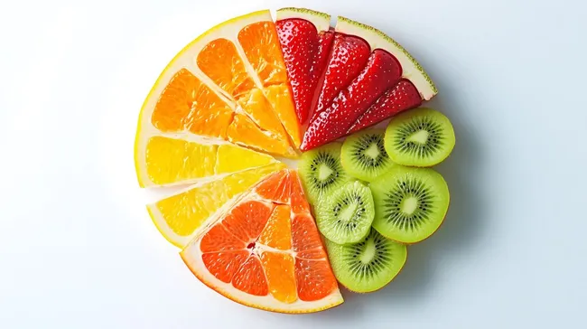 Fruchtige Farbpallette aus Orangen, Erdbeeren und Kiwi