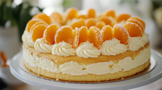 Fruchtige Mandarinen-Sahne-Torte mit cremigem Topping