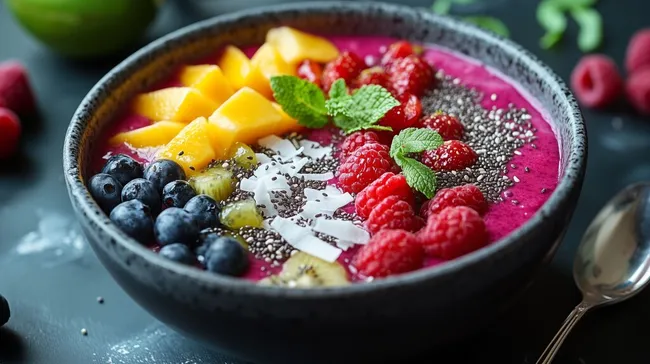 Fruchtige Smoothie-Bowl mit Superfoods und Chiasamen