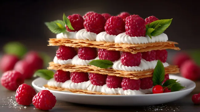 Fruchtiger Himbeer-Millefeuille mit Sahne