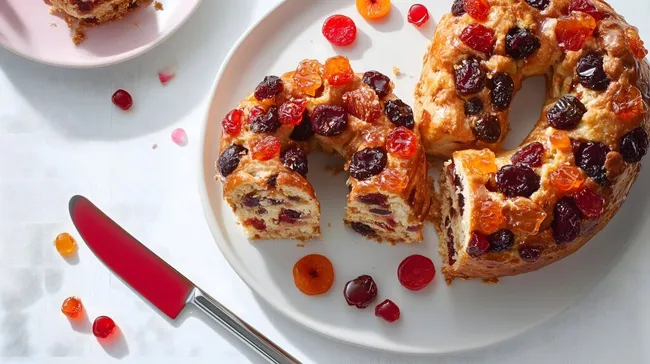 Fruchtiger Kranz-Kuchen mit Rosinen und Trockenobst