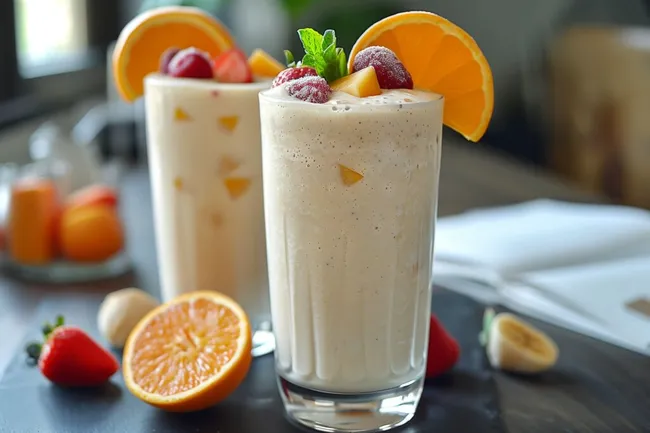 Fruchtiger Smoothie mit Orange und Erdbeeren