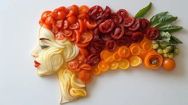 Fruchtiges Frauenportrait aus Obst und Gemüse