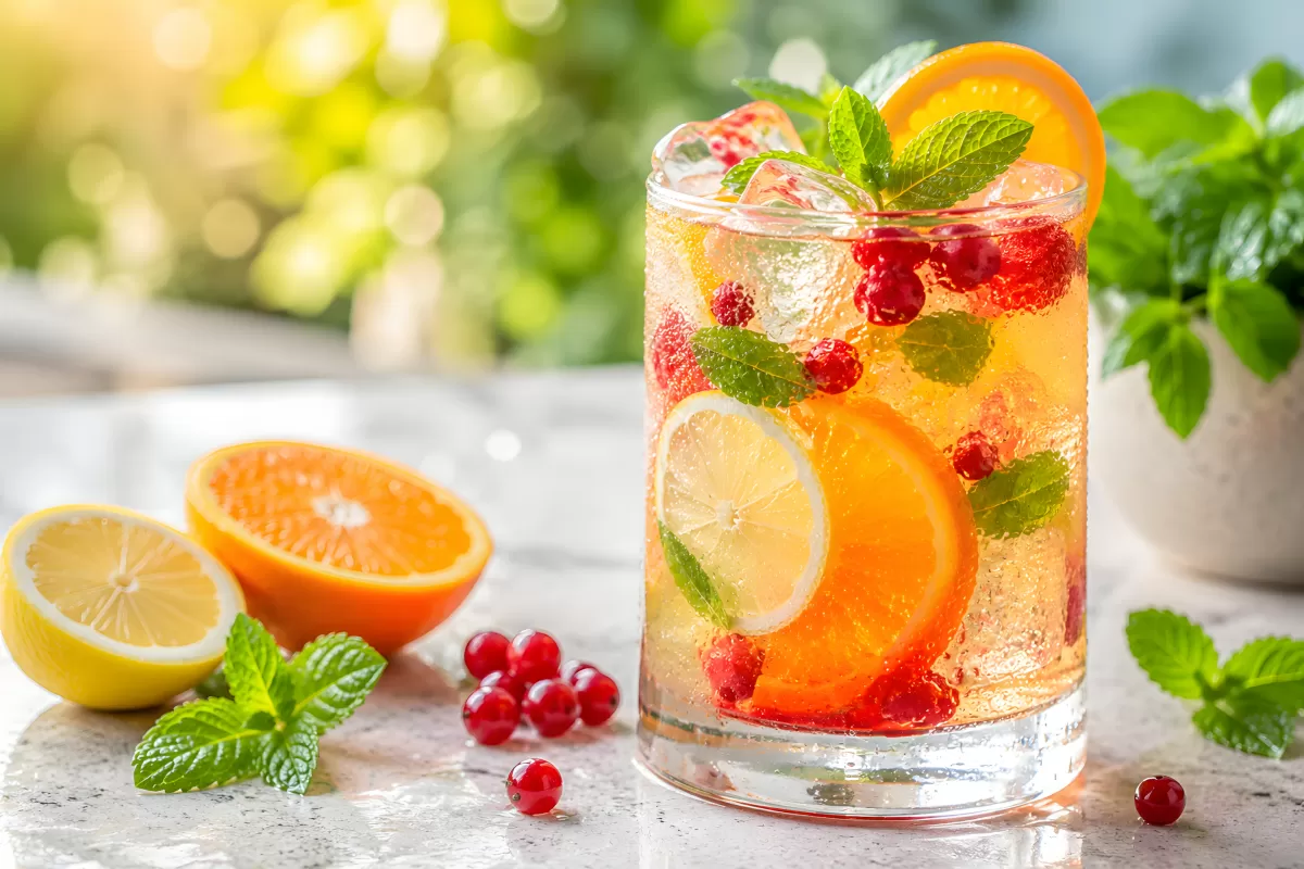 Fruchtiges Sommergetränk mit Orangen und Beeren