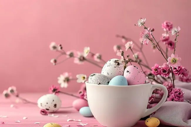 Frühling und Ostern - Bunte Ostereier in Tasse