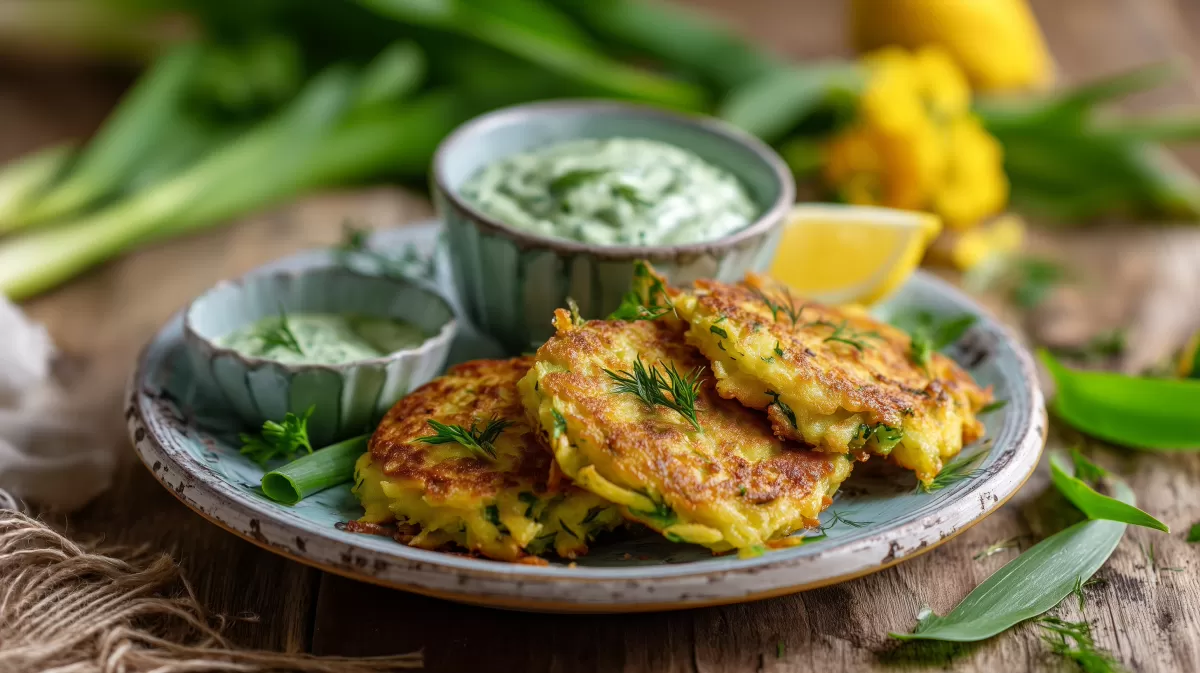 Frühlings Rösti mit Bärlauch-Dip und Kräutern