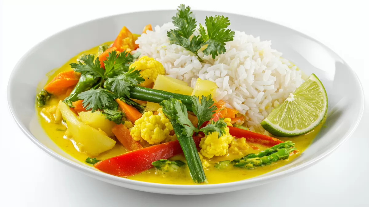 Frühlingsgemüse Curry mit Basmati photorealistisch