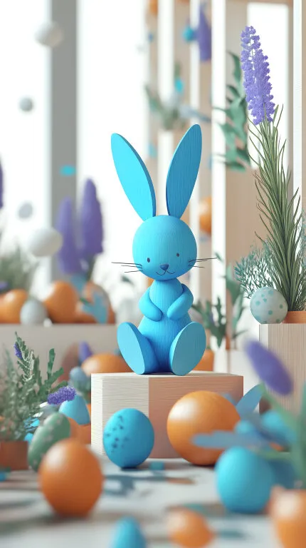 Frühlingshafter Osterhase und bunte Eier