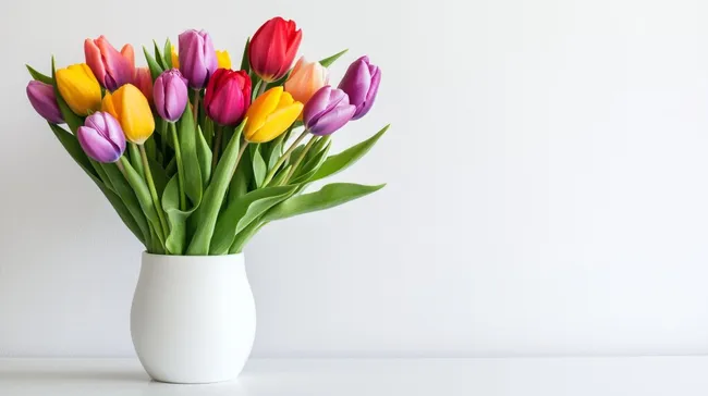 Frühlingshafter Tulpenstrauß in weißer Vase