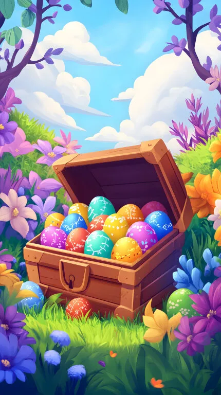 Frühlingshaftes Osterei-Motiv in Schatztruhe