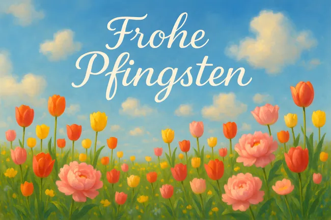 Frühlingspracht: Bunte Tulpenwiese vor blauem Himmel