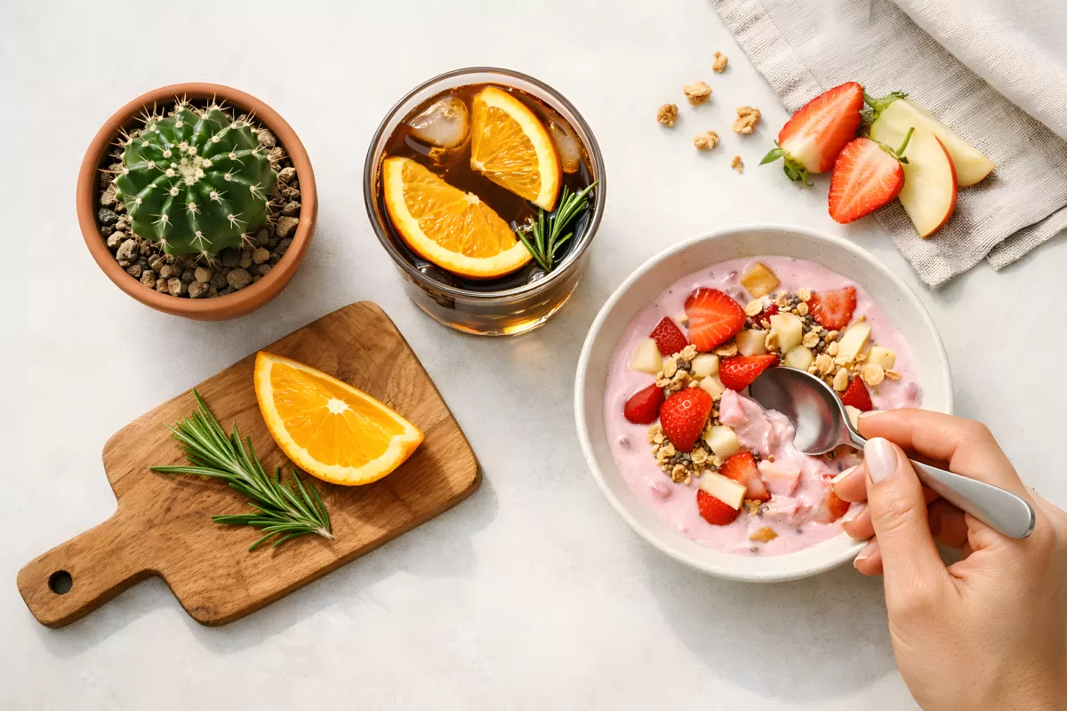 Frühstücksschüssel mit Joghurt, Erdbeeren und Granola