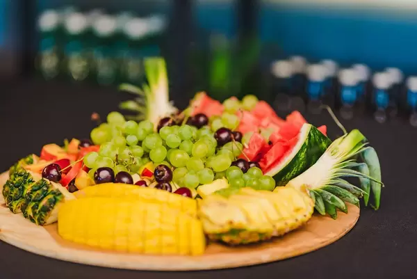 Fruit Plate Of Grapes, Watermelon, Pineaples and Cherries