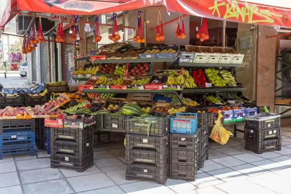 Fruit stand in front of a supermarket in Thessaloniki