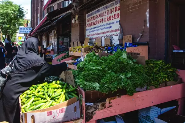 Fruits and Vegetables City Market with costumer