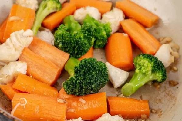 Frying Chicken breasts with vegetables