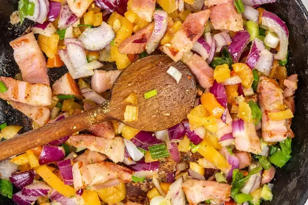 Frying Vegetables with Bacon (Flip 2019)