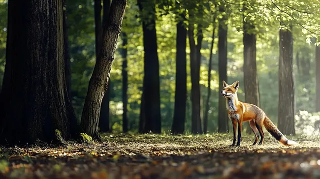 Fuchsfamilie in sonnendurchfluteter Waldlichtung