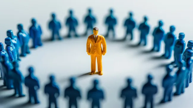 Führungskraft im Kreisablauf von blauen Figurinen