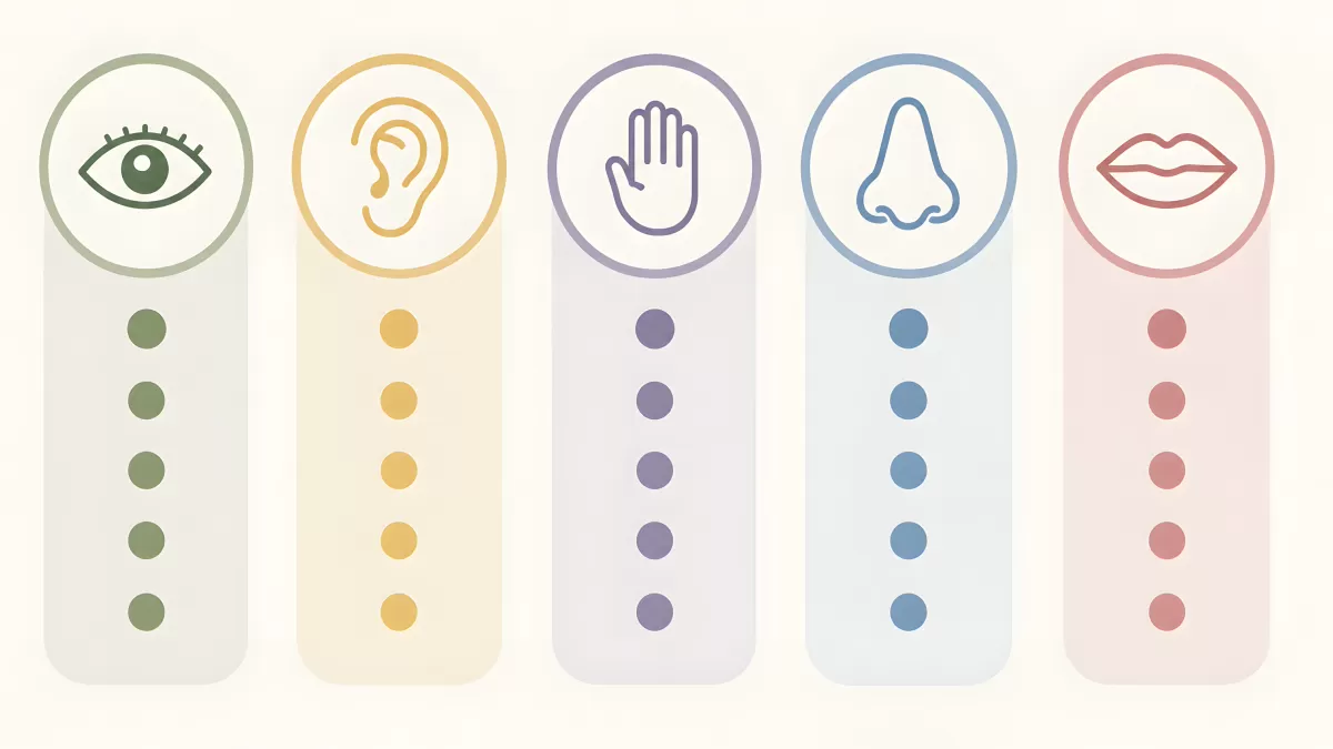 Fünf menschliche Sinne als bunte Infografik-Symbole