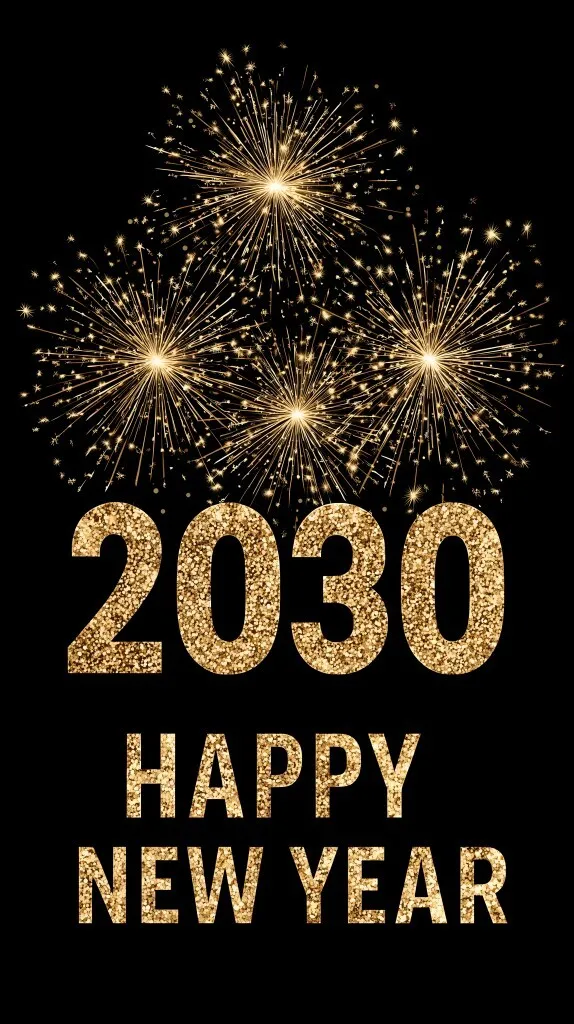 Funkelnde Feuerwerksexplosionen und Frohes Neues Jahr 2030