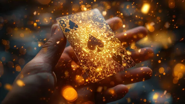 Funkelnde Spielkarte in goldener Glitzerwelt
