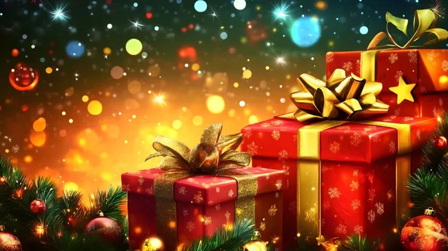 Funkelnde Weihnachtsgeschenke in Rot und Gold