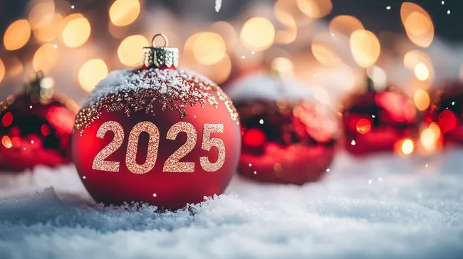 Funkelnde Weihnachtskugel 2025 im Schnee