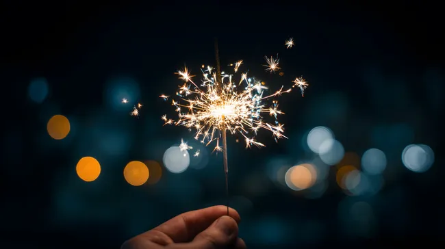 Funkelnde Wunderkerze am dunklen Nachthimmel