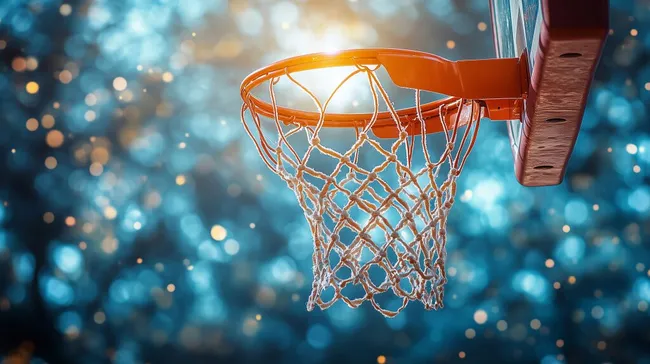 Funkelnder Basketballkorb vor Bokeh-Hintergrund