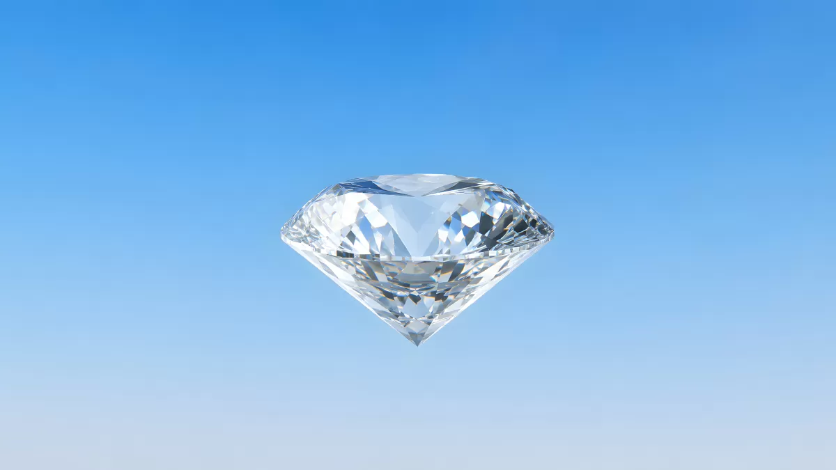 Funkelnder Diamant schwebt vor hellblauem Hintergrund