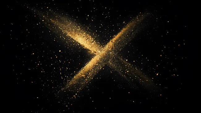 Funkelnder goldener X-Effekt auf schwarzem Hintergrund