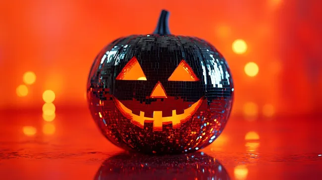Funkelnder Halloween-Kürbis mit Discoball-Optik