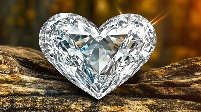 Funkelnder Herzdiamant auf rustikalem Holz