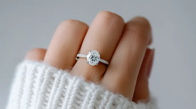 Funkelnder Verlobungsring auf Frauenhand